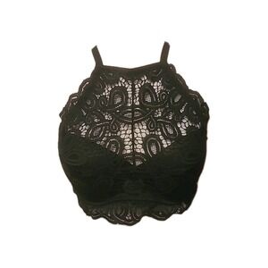 Victoria Secret PINK Lace Padded Halter Push Up Bralette Medium Jet Black